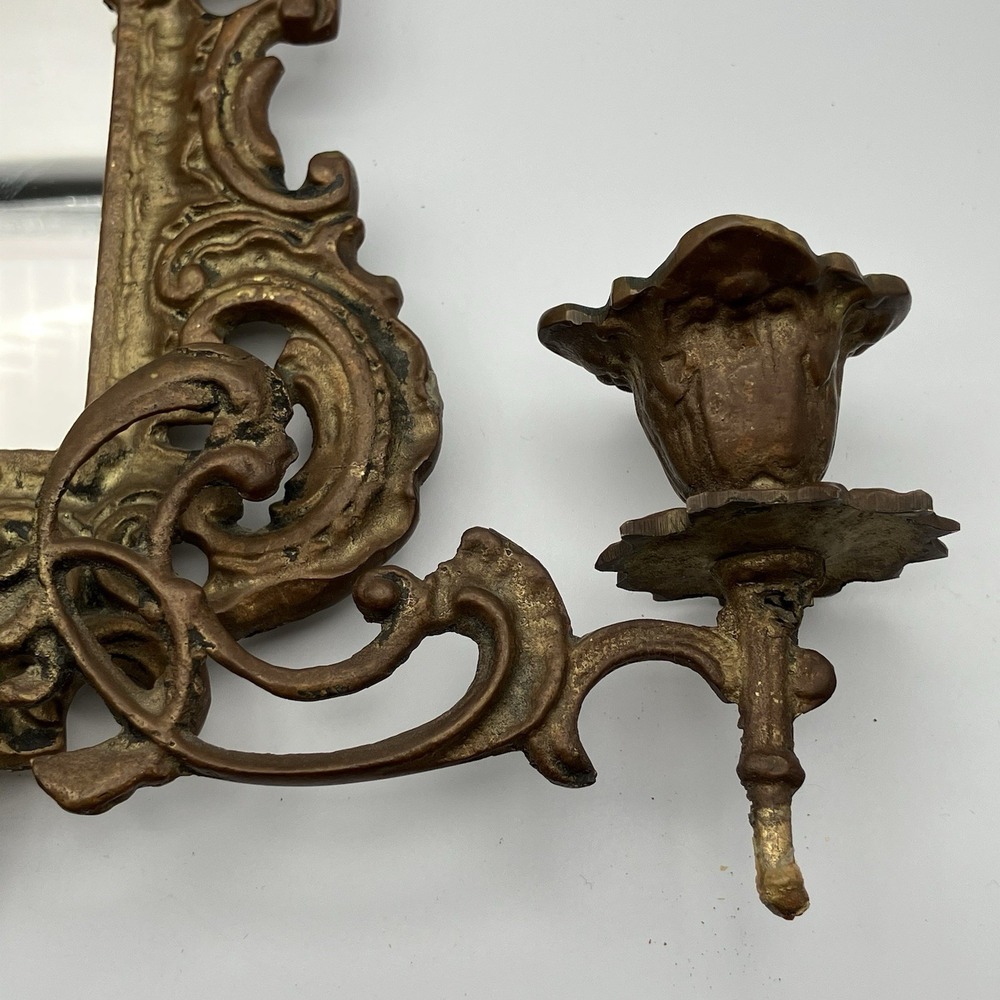 Vtg Candle Sconce / Brass With Mirror / 2 Arms / 1940s / Swedish Rococo Revival - Picture 8 of 16